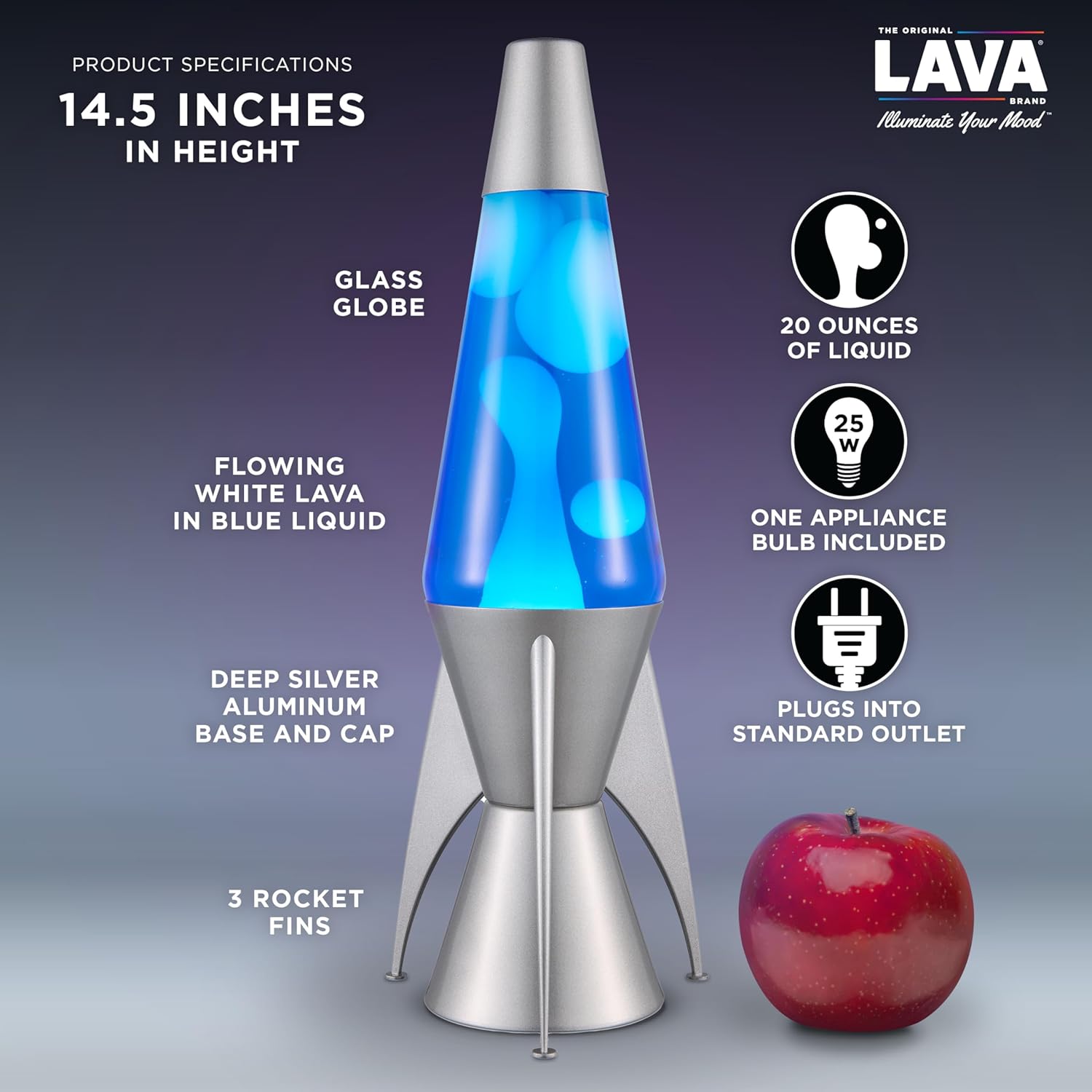 Lava The Original Lamp - 14.5 Gray Stratosphere ?C Retro Rocket Liquid Motion Lamp - White and Blue Liquid - Item #2390 (Amazon Exclusive) - Image 3